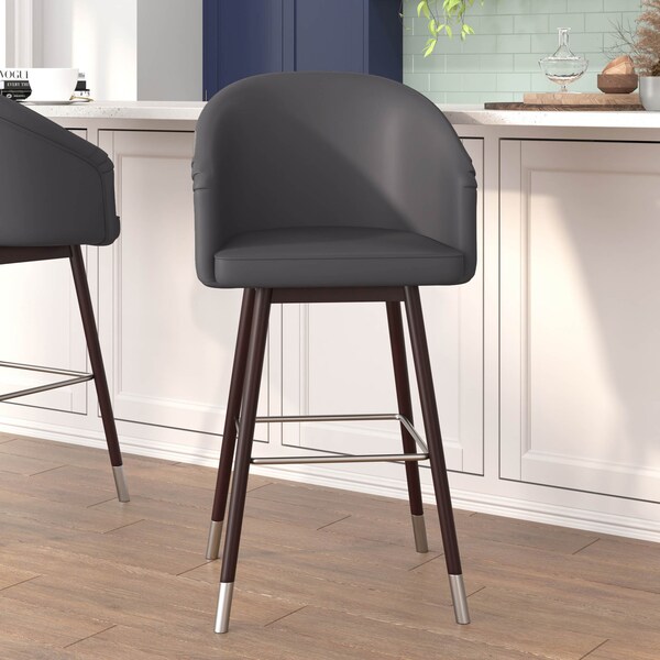 Flash Furniture 30" Gray LeatherSoft Barstool with Wood Legs, PK 2 2-AY-1928-30-GY-GG - main